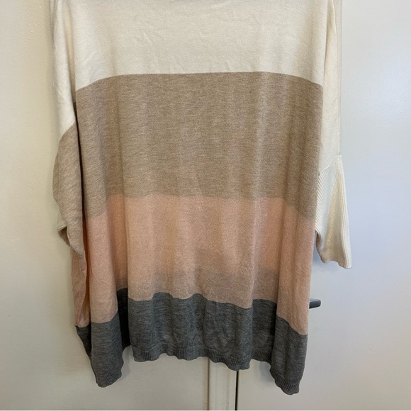 Calvin Klein Oversized Turtleneck Cape Sweater White Tan Pink Gray Stripe S/M - Picture 7 of 8